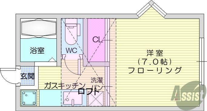 プリンスコート沖野B棟(1K/2階)の間取り写真
