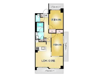 ヴィラエーデル大須(2LDK/4階)の間取り写真