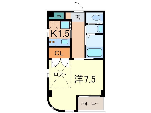 アムール親王塚(1K/2階)の間取り写真