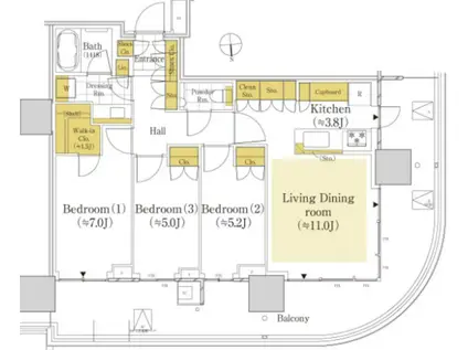 HARUMI FLAG SUN VILLAGE T棟(3LDK/22階)の間取り写真