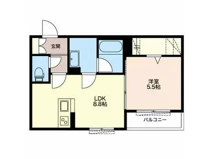 福井鉄道福武線 神明駅 徒歩4分 2階建 築6年(1LDK/1階)の間取り写真