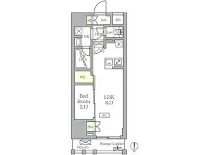 アジールコート王子(1LDK/2階)の間取り写真