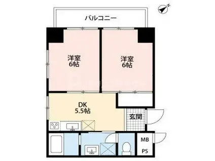 ヴェルデコート(2DK/6階)の間取り写真