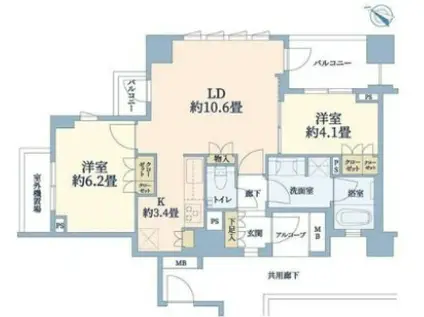 横濱紅葉坂レジデンス弐番館(2LDK/10階)の間取り写真