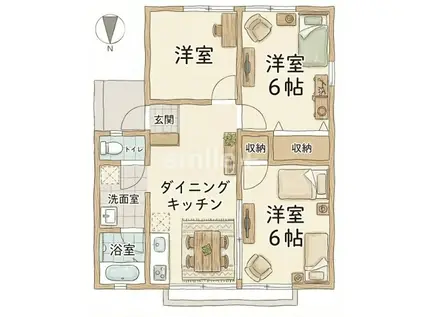 ベルメゾン西市B(3DK/1階)の間取り写真