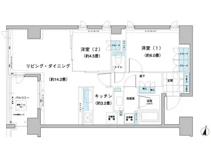 ガーデニエール砧レジデンス(2LDK/7階)の間取り写真