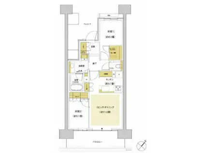 HARUMI FLAG SUN VILLAGE F棟(2LDK/5階)の間取り写真