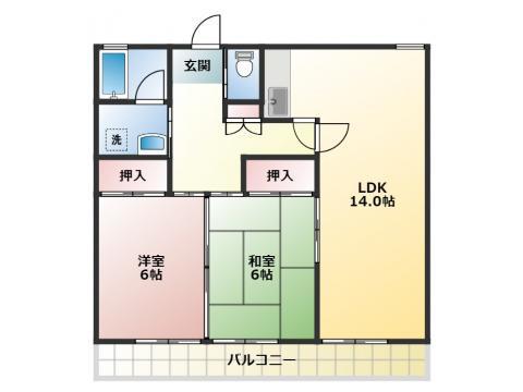 上岡田ガーデンハイツA(2LDK/1階)の間取り写真