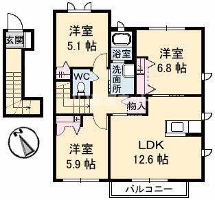 サンモールC棟(3LDK/2階)の間取り写真
