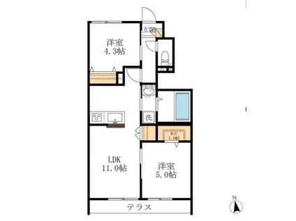 グラウクス(2LDK/1階)の間取り写真