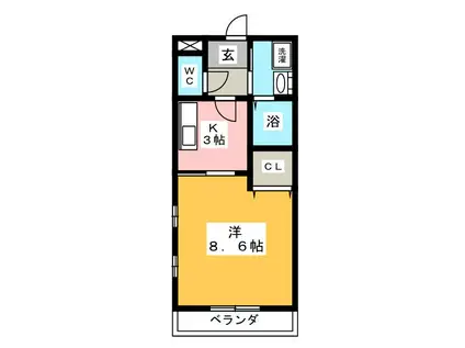 パークサイド若宮 C棟(1K/1階)の間取り写真