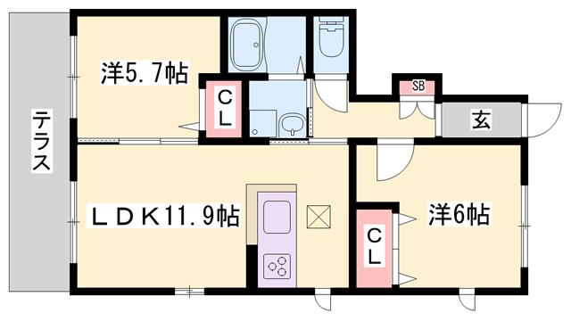 シャーメゾン塩屋(2LDK/1階)の間取り写真