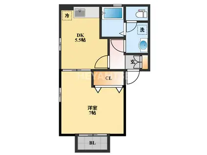 ウィルモア翔(1DK/2階)の間取り写真