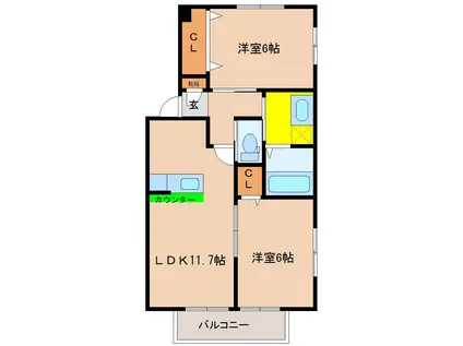 ラフティ I(2LDK/2階)の間取り写真