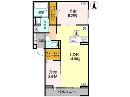 ディーポルックス B棟(2LDK/1階)の間取り写真