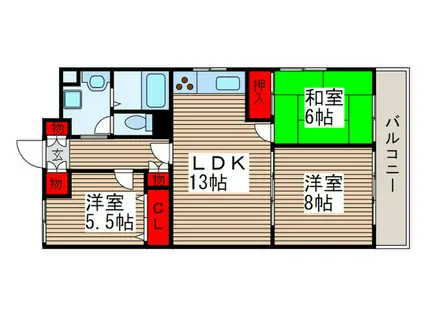 木崎台マンション(3LDK/4階)の間取り写真