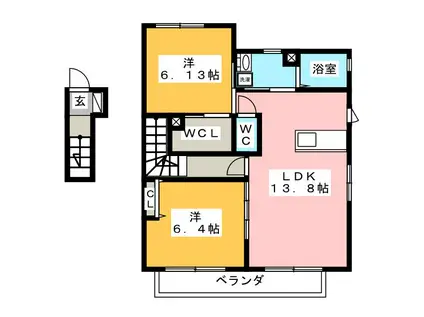 カーサ フェリーチェC(2LDK/2階)の間取り写真