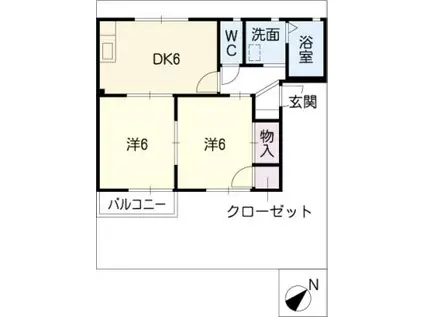 パストラル尾花C棟(2DK/2階)の間取り写真