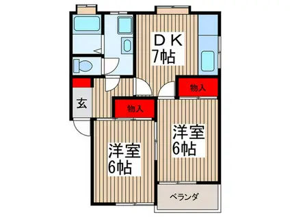 ハイツ園部(2DK/1階)の間取り写真