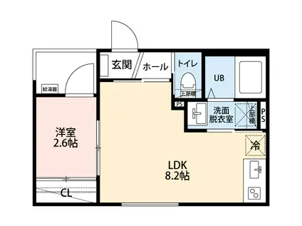 CRECIA前原東(1K/3階)の間取り写真