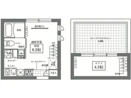 COCOCUBE新御徒町ウエスト(1K/4階)の間取り写真