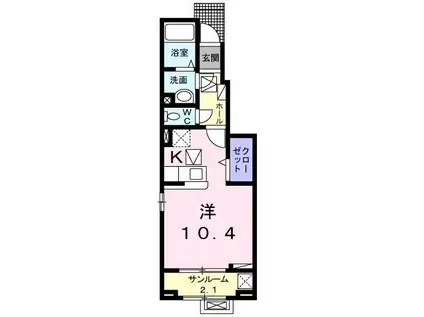 ミニヨン(ワンルーム/1階)の間取り写真