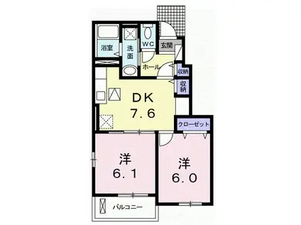 サンライズ城南B(2DK/1階)の間取り写真