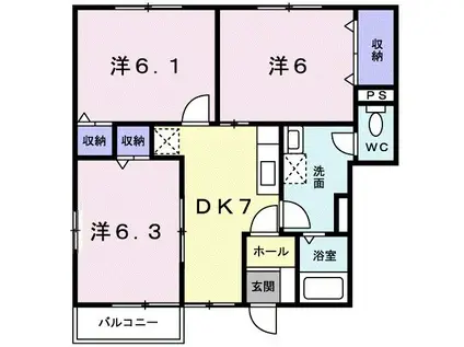 プライマルシティ II(3DK/1階)の間取り写真