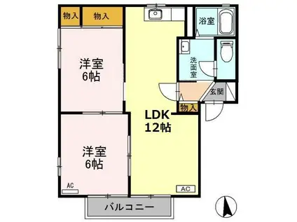 D-ROOMスカイハイツ C202(2LDK/2階)の間取り写真
