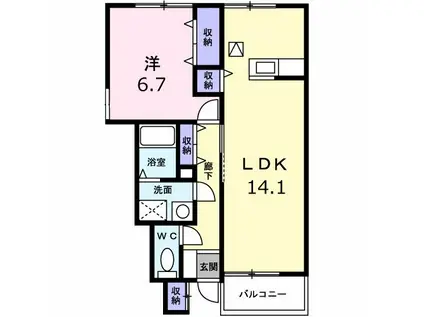 レバンテB(1LDK/1階)の間取り写真