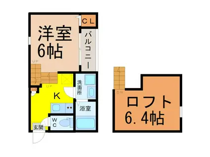 ハーモニーテラス大坪(1SK/2階)の間取り写真