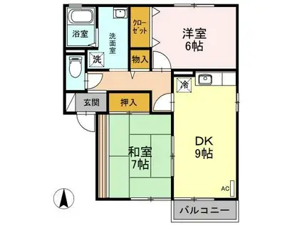 セゾンリーブA 鳥山上町(2DK/2階)の間取り写真