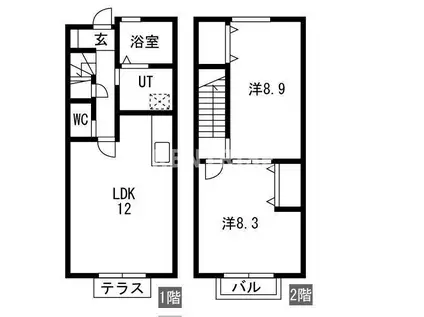 飛鳥C棟(2LDK/1階)の間取り写真
