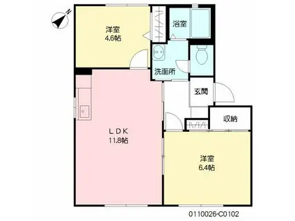 フォーレスKEI  C棟(2LDK/1階)の間取り写真