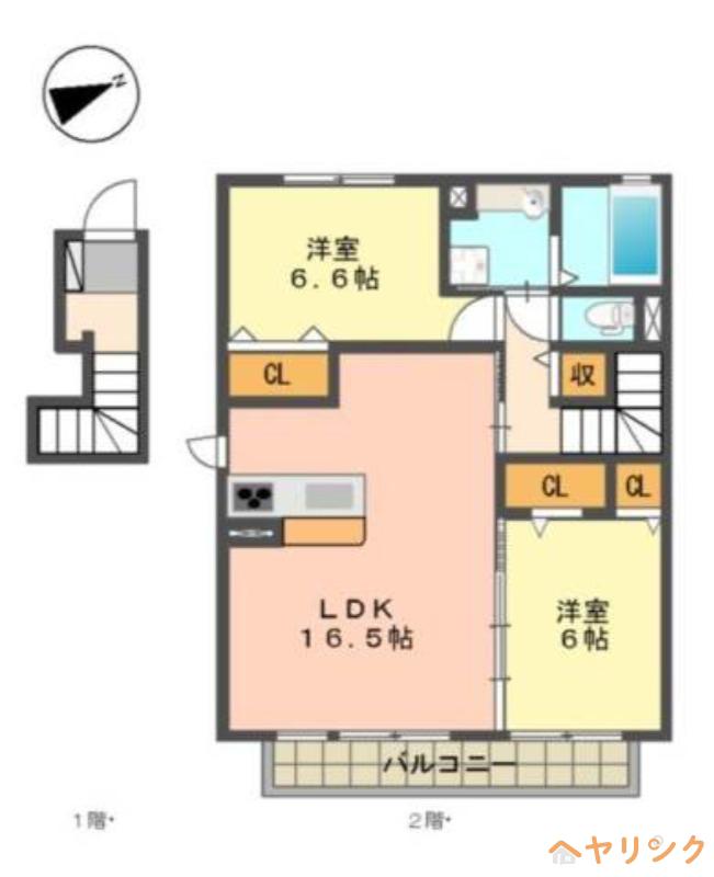 ウエストヒルズ岩崎台 A棟(2LDK/2階)の間取り写真