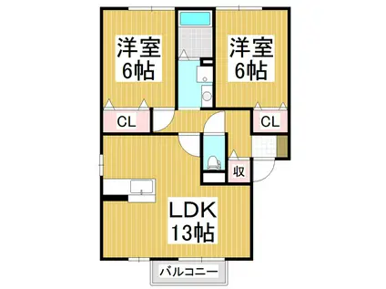 シュミネ・トワ D(2LDK/2階)の間取り写真
