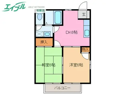 カーササンシャイン(2DK/1階)の間取り写真