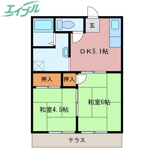 新正ハイツ(2DK/1階)の間取り写真