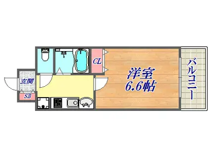 エステムコート三宮イーストⅡリベルテ(1K/2階)の間取り写真