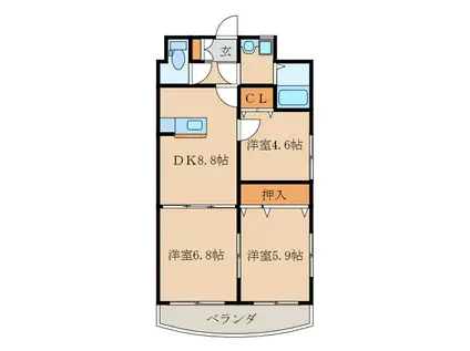 グランドスイート西原(3DK/3階)の間取り写真