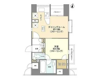 サンウッド赤坂フラッツ(1DK/7階)の間取り写真