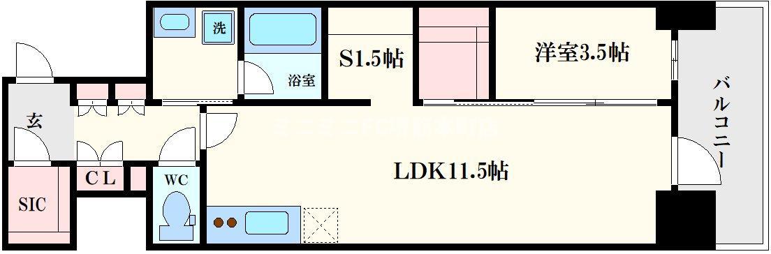 コンフォリア・リヴ北久宝寺Q(1SLDK/13階)の間取り写真