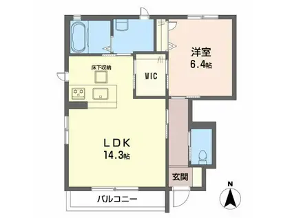 シャーメゾン・ヴェルデB棟(1LDK/1階)の間取り写真