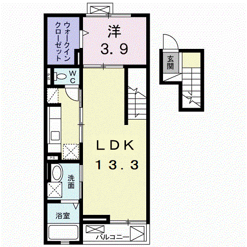 トーク鷹の羽III(1LDK/4階)の間取り写真