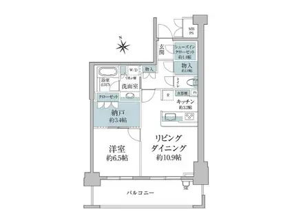 パークコート麻布十番三田ガーデン棟(1LDK/7階)の間取り写真