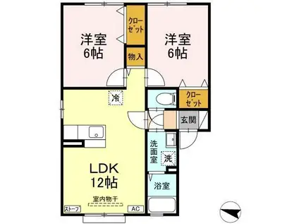 サンモール稲田 B棟(2LDK/2階)の間取り写真