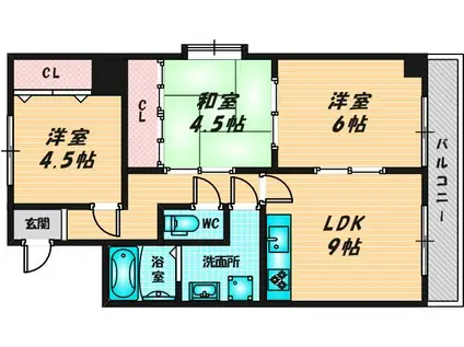 比枝コーポラス上町II(3LDK/4階)の間取り写真