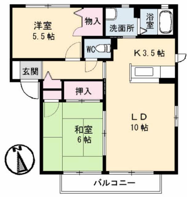 アンソレイユ A棟(2LDK/2階)の間取り写真