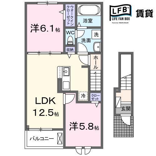 ベルオーブ II(2LDK/2階)の間取り写真