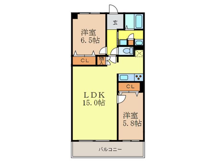 クローバー・ノース江坂(2LDK/1階)の間取り写真